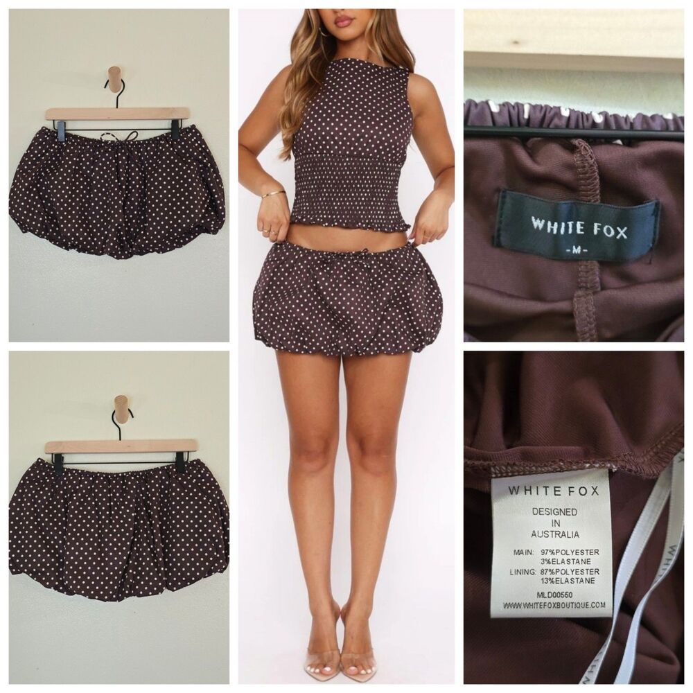 White Fox Runaway Heart Bubble Mini Skort Brown Polka Dot Size Medium - Picture 8 of 9